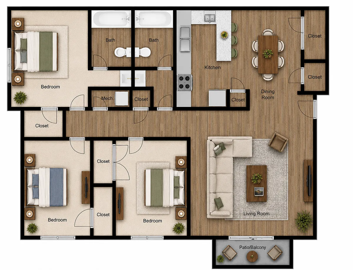 Floor plan 3X2 With Laundry