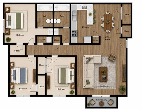 Floor plan 3X2 With Laundry