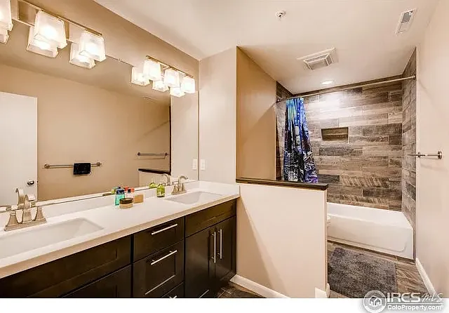 Master bathroom with dual sinks