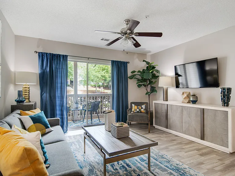 Cozy living room with private balcony or terrace Cozy living room with private balcony or terrace