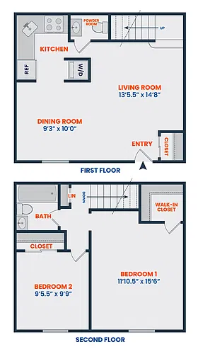 Floor plan 2 Bed | 1.5 Bath