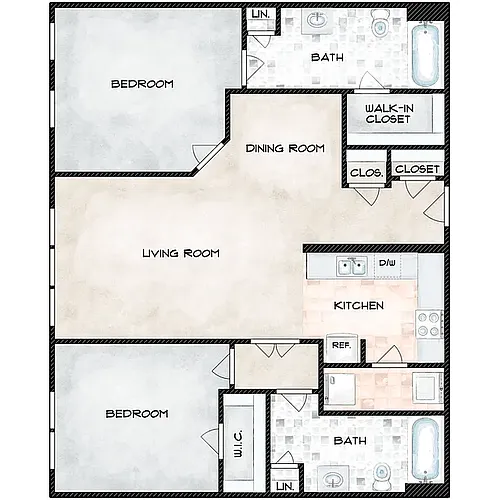 Floor plan 2 Bedroom 60% AMI