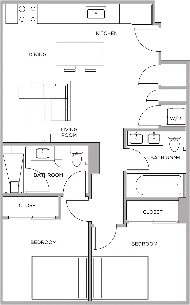 Floor plan 2 Bed/2 Bath-970