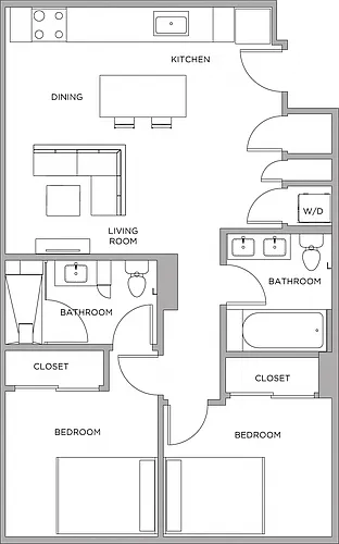 Floor plan 2 Bed/2 Bath-970