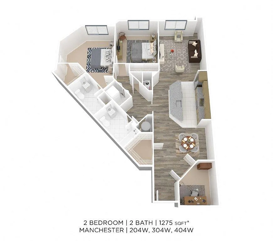 Floor plan Two Bedroom 2 Bath w/ Den- 1275 sqft