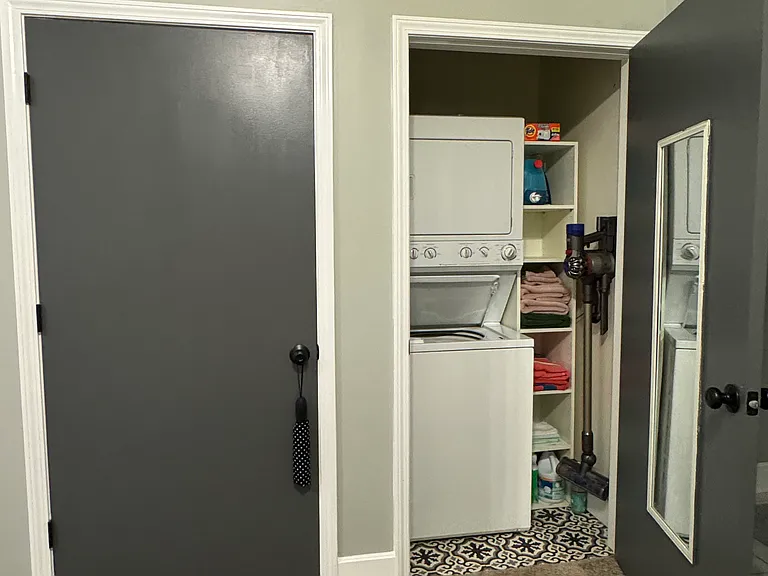 Right door is washer and dryer. Left door is AC unit