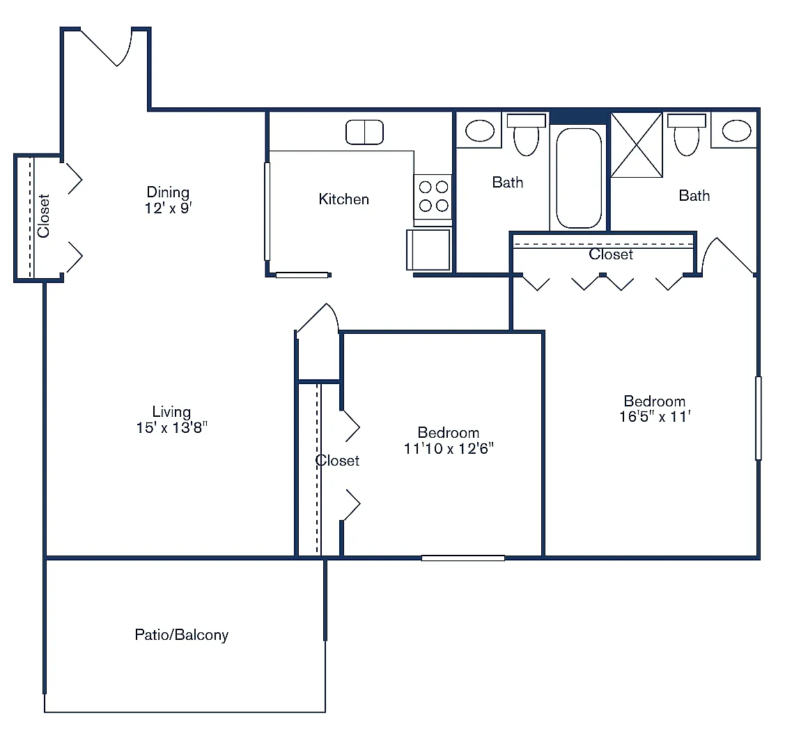 Floor plan 2 Bedroom, 2 Bath - Standard