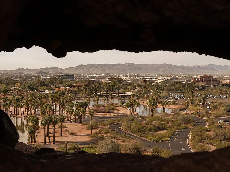Desert views and palm-lined paths at Papago Park_your everyday backdrop near Modera Rio Salado in Tempe.