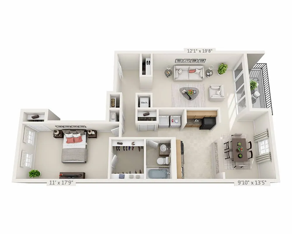 Floor plan One Bedroom A1D