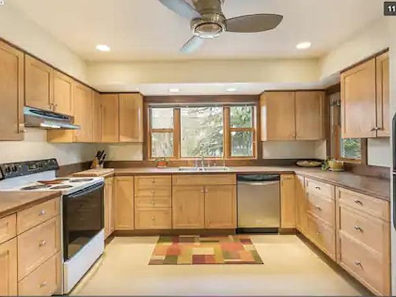 Large kitchen with updated cabinets and appliances