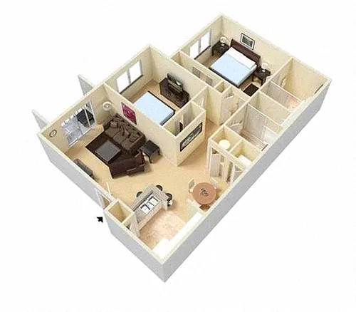 Floor plan Two Bedroom Two Bathroom 60%