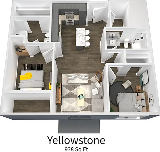 Explore the Yellowstone: A blend of modern design and roomy comfort in 938 square feet. Explore the Yellowstone: A blend of modern design and roomy comfort in 938 square feet.