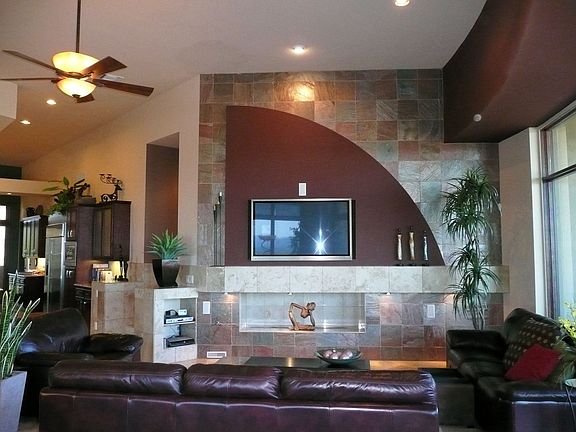Family room fireplace view
