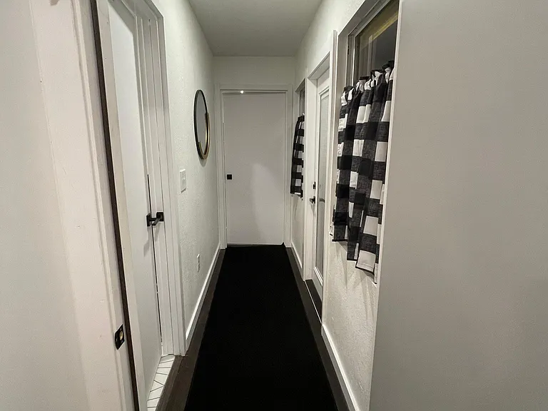 Hallway to laundry room (left) back door to fenced in yard (right) mother in-law suite (straight ahead).
