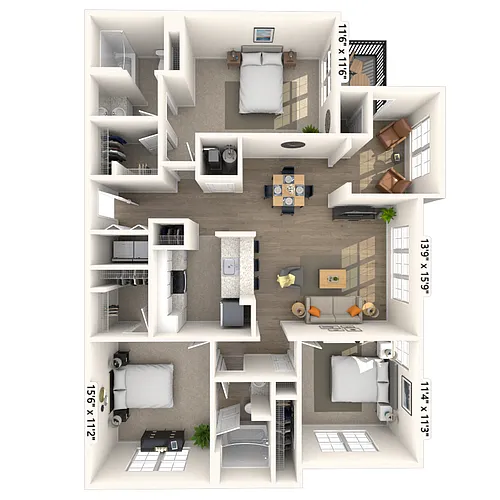 Floor plan Traditional 3x2 1291-1382 SF