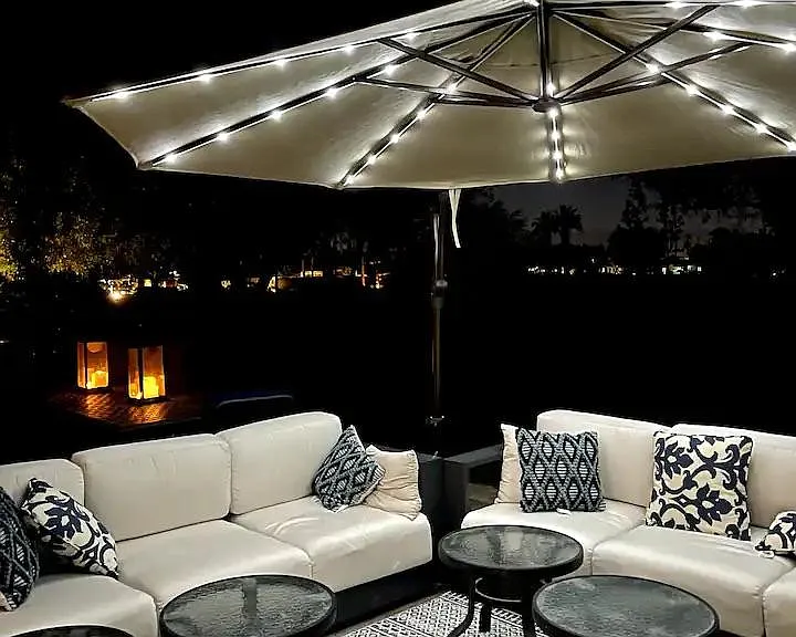 Enjoy the evening with family and friends catching up and sharing stories. On cooler nights, utilize the portable fire pit (Fire pit not shown in picture).