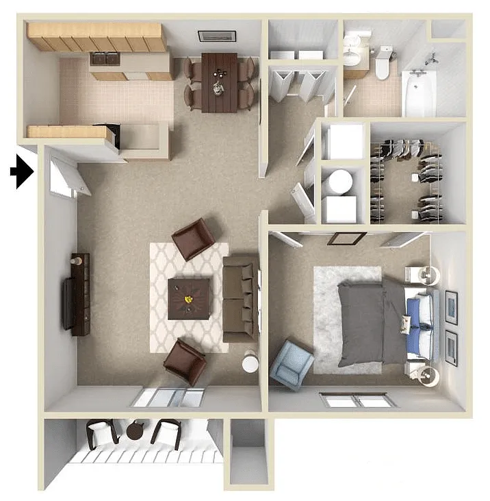 Floor plan 1 Bed, 1 Bath A