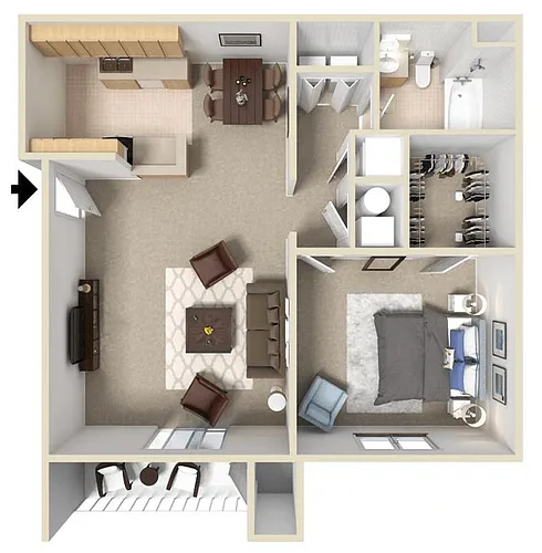 Floor plan 1 Bed, 1 Bath A