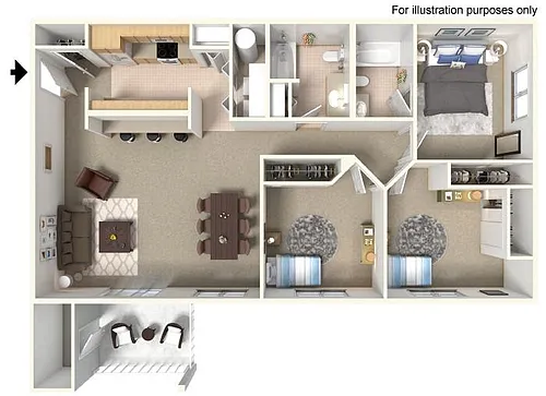 Floor plan Three Bedroom Two Bath