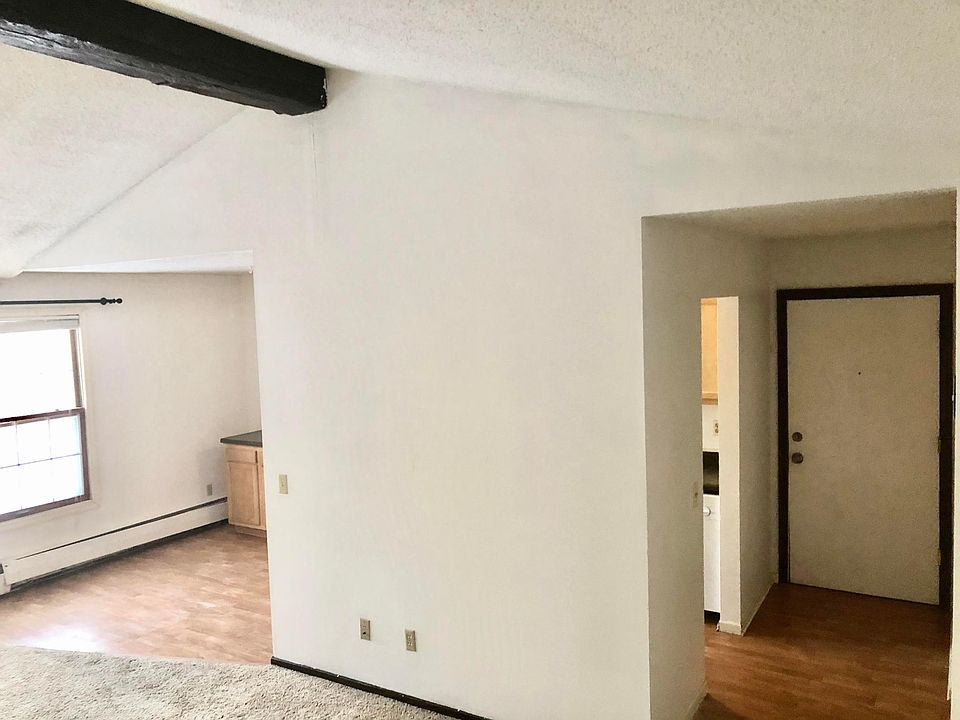 Entrance door with vaulted ceilings.
