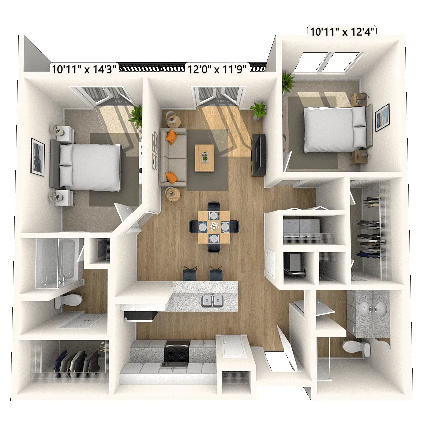 Floor plan Traditional 2x2 1031-1097 SF