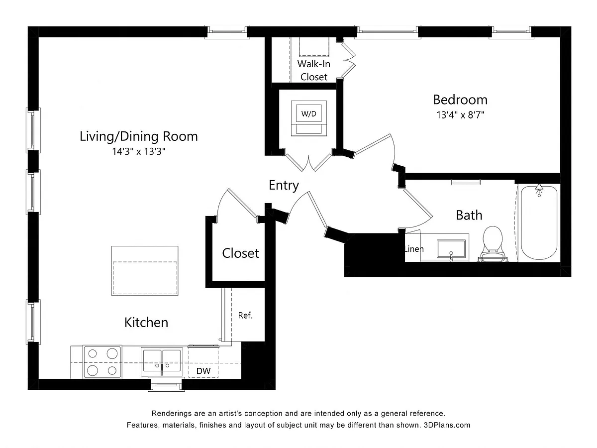Floor plan One Bedroom - 1IV