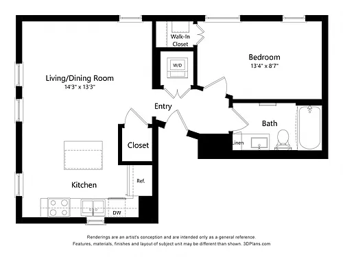 Floor plan One Bedroom - 1IV