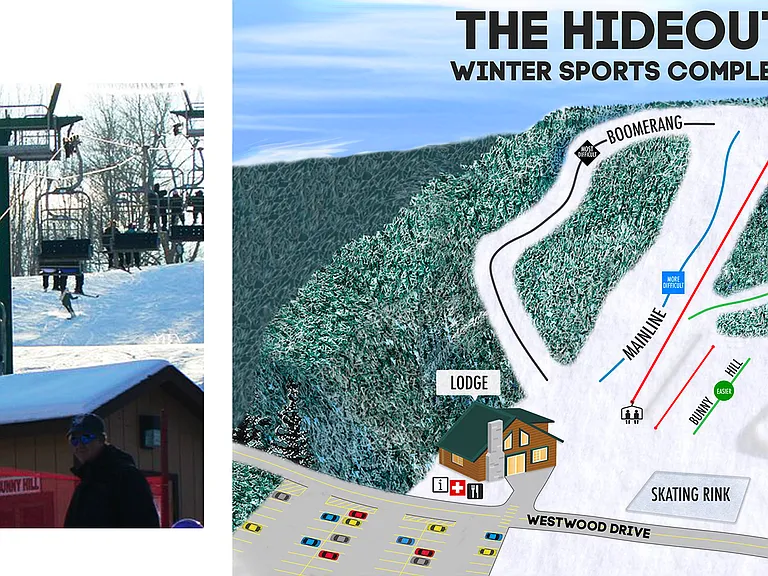 Community has its own ski hill with lift, and ice skating on the lake