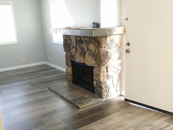 Fireplace and front door