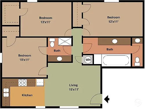 Floor plan 3 bedroom 2 Bath Small