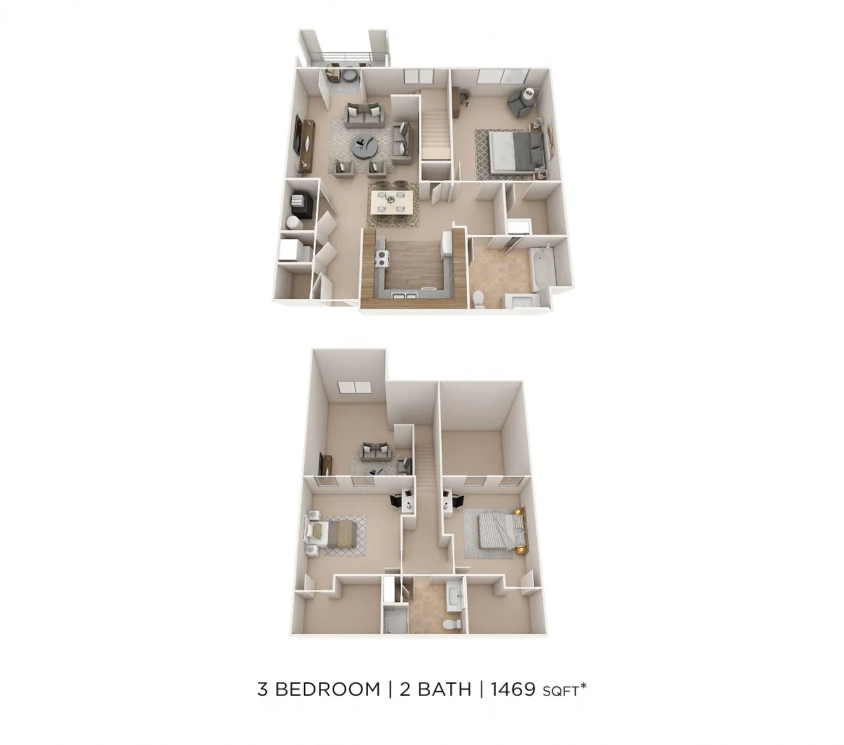Floor plan Three Bedroom 2 Bath-1469 sqft