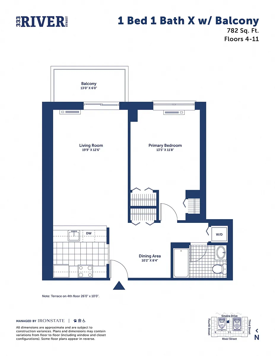 Floor plan 1 Bed 1 Bath X with Balcony