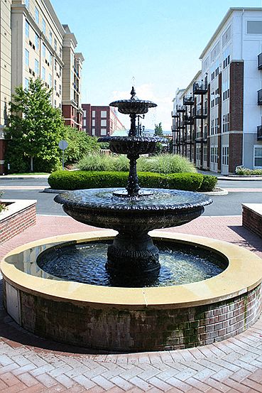 Welcoming fountain and beautiful landscaping