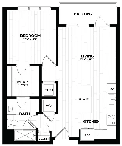 Floor plan 1 Bed/1 Bath-1.5