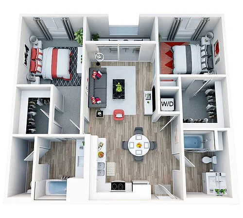 Floor plan 2 Bedroom, 2 Bath E