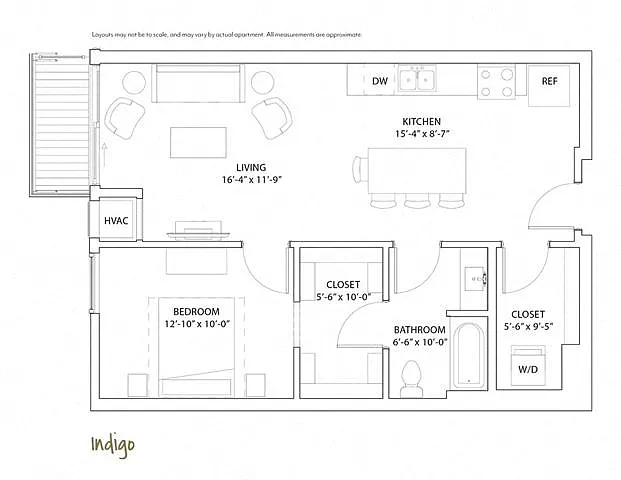 Floor plan 1 Bed 1 Bath Indigo