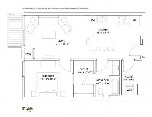 Floor plan 1 Bed 1 Bath Indigo