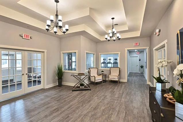 The clubhouse offers a fitness center, community room and business center