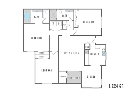 Floor plan 3 Bedroom 2 Bath