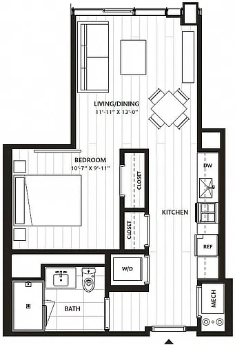 Floor plan 1 Bed/1 Bath-A2