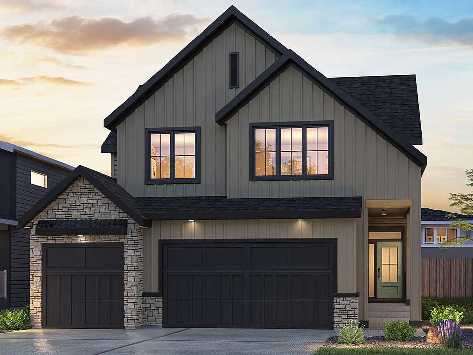 An exterior rendering of the Farmhouse style of the Matera estate model by Brookfield Residential