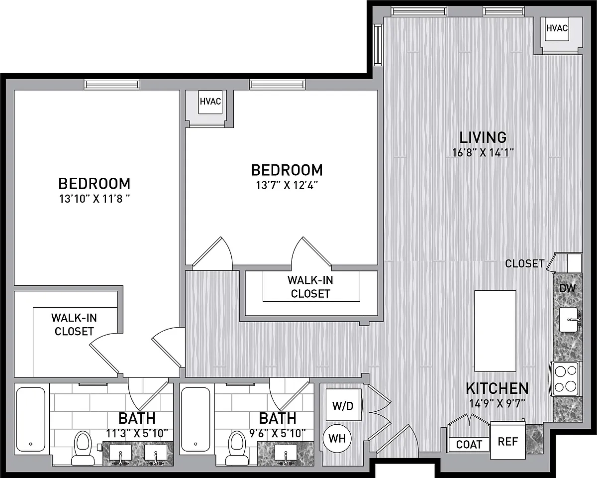 Floor plan 2 Bed 2 Bath-B1.2