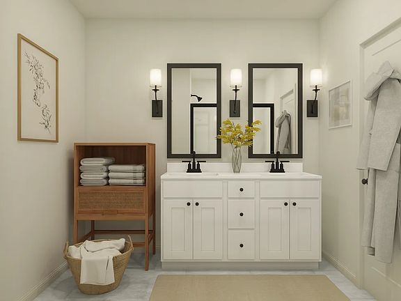 Primary bath with matte black hardware and fixtures