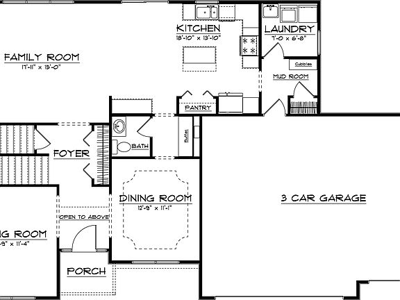 Standard main floor plan of the Linden plan.