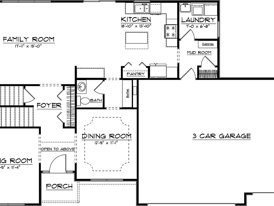 Standard main floor plan of the Linden plan.