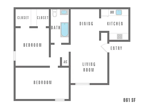 Floor plan 2 Bedroom 1 Bath