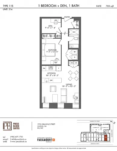 Floor plan 1 Bedroom + Den | Type 11S