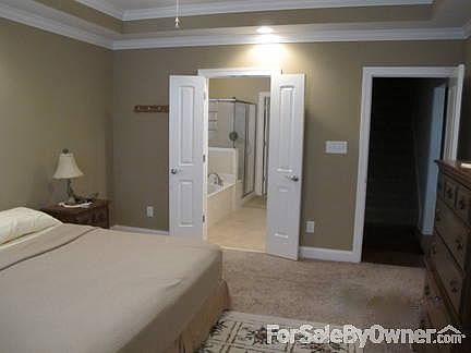 Master BR Suite with Walk-in Closet : Trey Ceiling, Frieze Carpet Cultrd Marb Tub and Separate 42 in