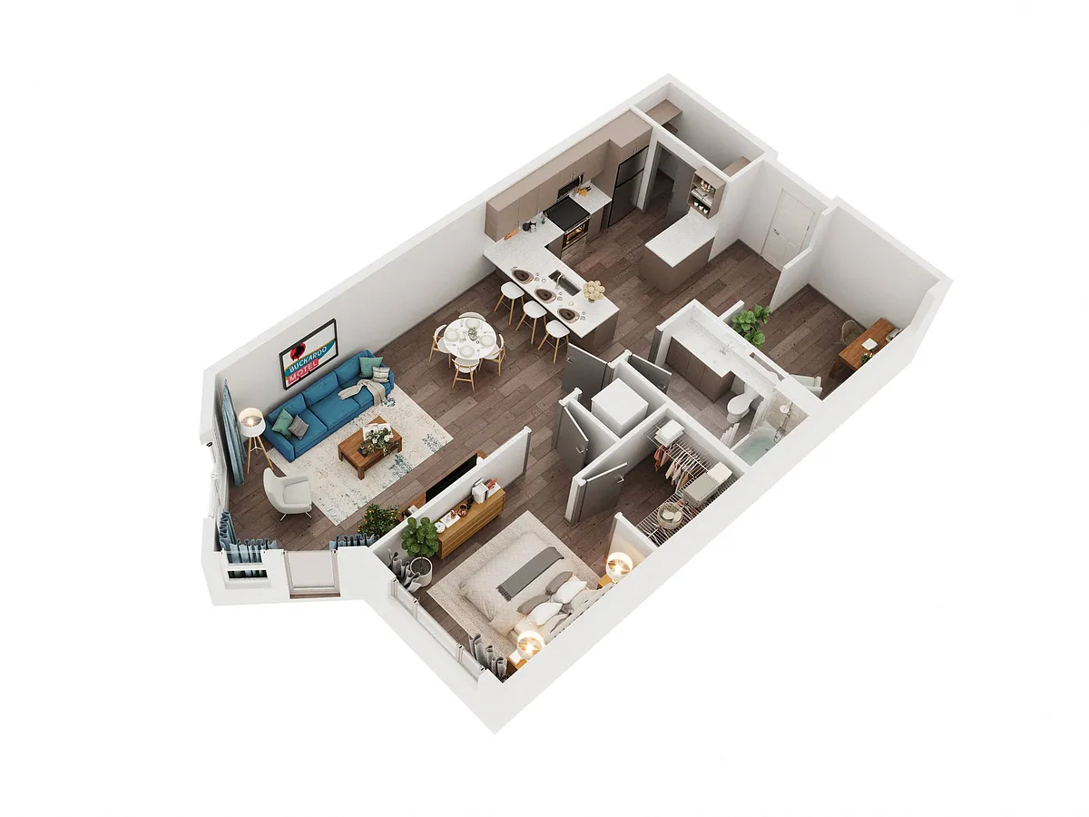 Floor plan One Bedroom Den 1.5