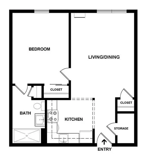 Floor plan 1 Bedroom Garden - Colony Terrace II Elderly D